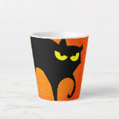 Tasse Latte Chat noir d'Halloween (Devant)