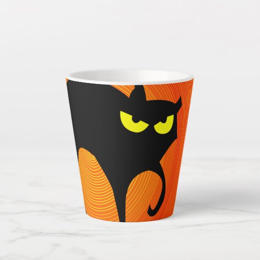 Tasse Latte Chat noir d'Halloween (Devant)
