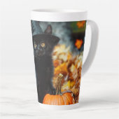 Tasse Latte Chat noir d'Halloween et Citrouille (Angle droit)