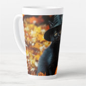 Tasse Latte Chat noir d'Halloween et Citrouille (Angle gauche)
