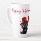 Tasse Latte Chat noir drôle avec ballons Saint-Valentin (Angle gauche)