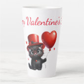 Tasse Latte Chat noir drôle avec ballons Saint-Valentin (Devant)