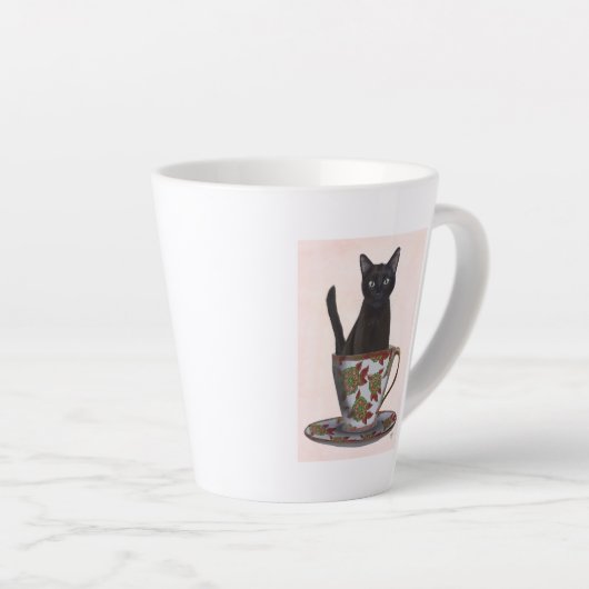 Tasse Latte Chat noir en Teacup (Angle droit)