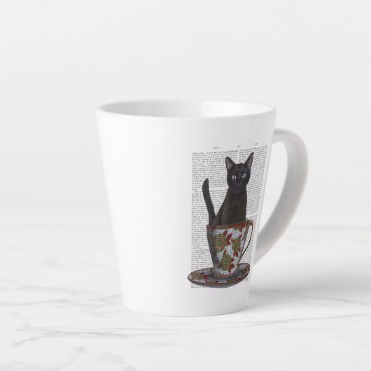 Tasse Latte Chat noir en Teacup (Angle droit)