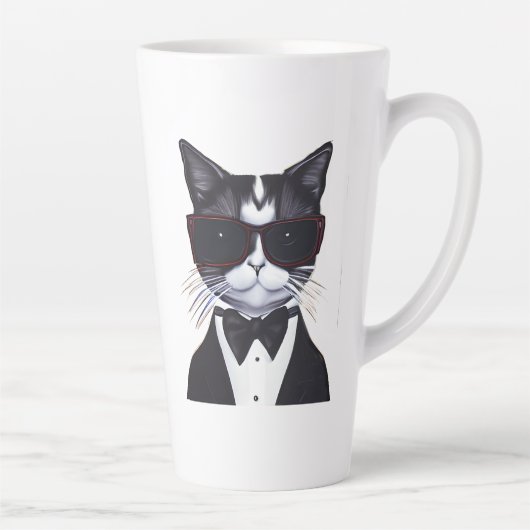 Tasse Latte Chat noir et blanc dans une Cravate Tuxedo et Bow (Droite)