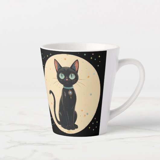 Tasse Latte Chat noir futuriste atomique Lune (Droite)