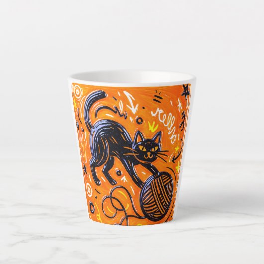 Tasse Latte Chat noir orange (Devant)