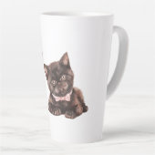 Tasse Latte Chat noir ruban rose (Angle droit)