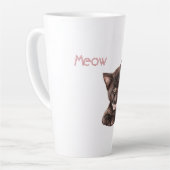 Tasse Latte Chat noir ruban rose (Angle gauche)