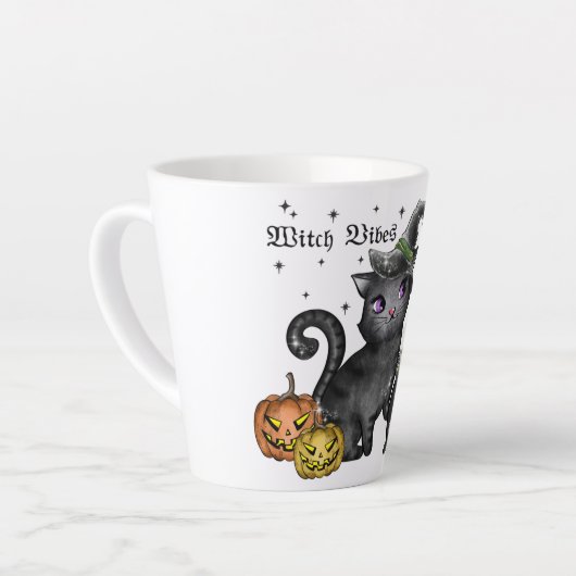 Tasse Latte Chat noir sorcière | Vibes sorcières (Angle gauche)