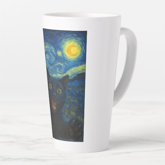 Tasse Latte Chat noir Starry Nuit Van Gogh Chat Selfie (Angle droit)