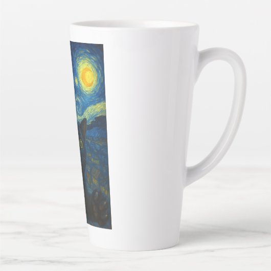 Tasse Latte Chat noir Starry Nuit Van Gogh Chat Selfie (Droite)