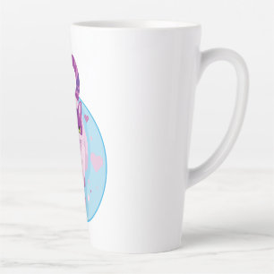 TASSE LATTE CHAT ROSE ET PURPLE DANS UN CERCLE CIEL AVEC L'ORE