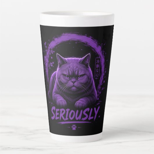 Tasse Latte Chat sérieusement (Devant)