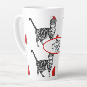 Tasse Latte Chat tigré Noël chapeau de Père Noël chats rouge b