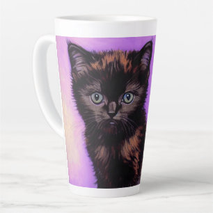 Tasse Latte Chat Violet de Style Van Gogh
