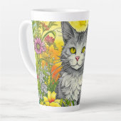 Tasse Latte Chat Whimsical Personnalisé et Fleurs (Angle gauche)