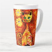 Tasse Latte Chat Whimsical Rétro Kitty Floral Orange Jaune Rou (Angle droit)
