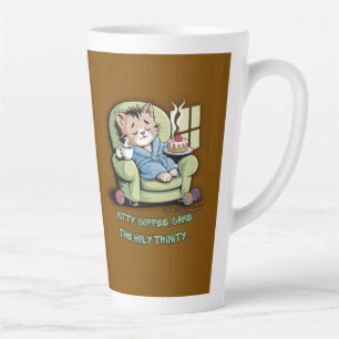 Tasse Latte Chaton Cosy avec Café et Gâteau – Chat Drôle