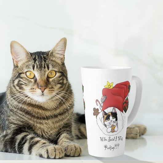 Tasse Latte Chaton félin de Noël rouge espiègle Fêtes de fin d