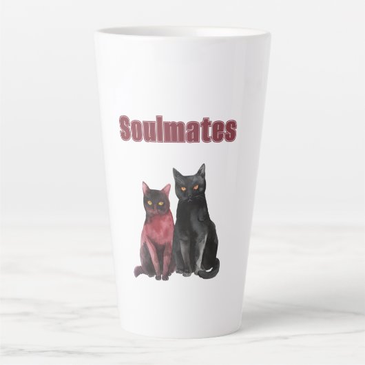 Tasse Latte Chats âmes sœurs rouge noir (Devant)