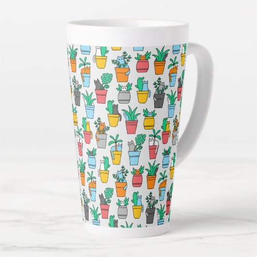 Tasse Latte Chats dans les pots à fleurs (Angle droit)