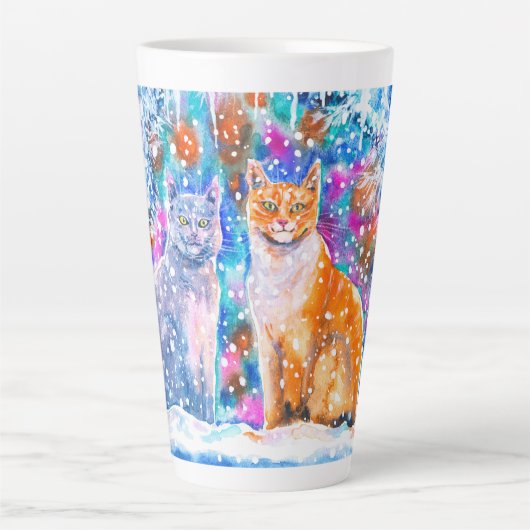 Tasse Latte Chats d'hiver Aquarelle Noël (Devant)