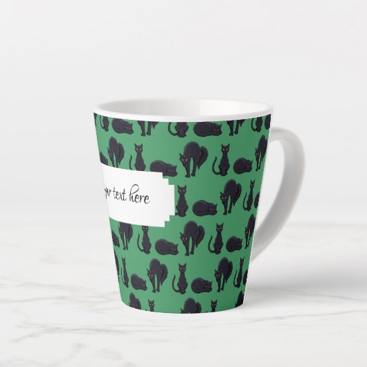 Tasse Latte Chats Noirs Blocs Halloween Pixel Art Motif (Angle droit)