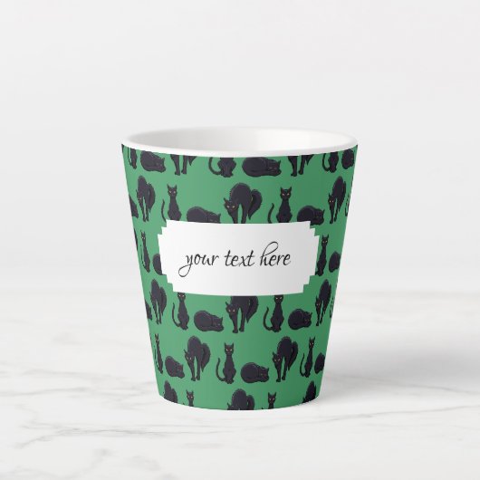 Tasse Latte Chats Noirs Blocs Halloween Pixel Art Motif (Devant)