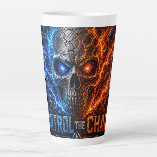 Tasse Latte Chemise 3D Crâne Feu vs Glace – (Devant)