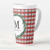 Tasse Latte Chèque rouge et aquarelle première couronne Noël (Angle droit)