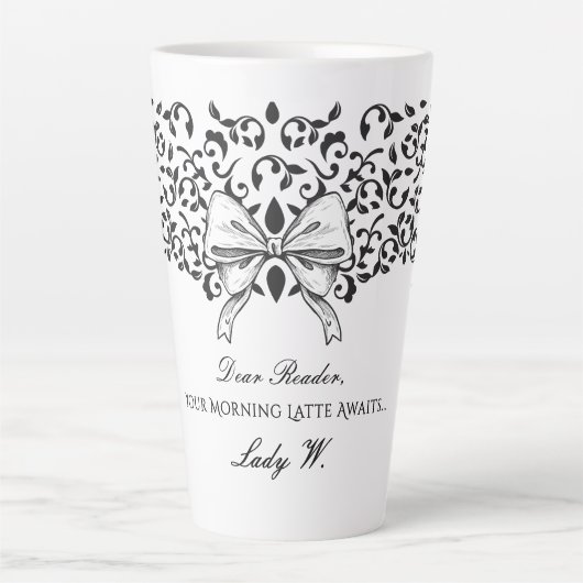 Tasse Latte Cher Lecteur Régencecore Ruban Orné Floral Script (Devant)