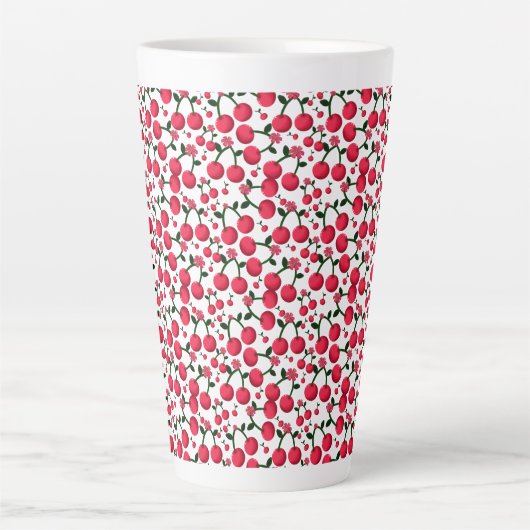 Tasse Latte Cherry Seamless Pattern, Red Fruit Pattern, Cute C (Devant)