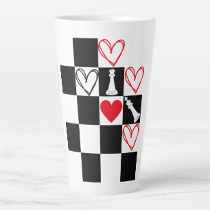 Tasse Latte Chessboard Coeur Valentines Jour Noir&Blanc