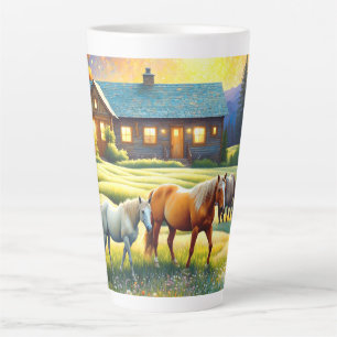 Tasse Latte Cheval dans la prairie de fleurs sauvages de la fe