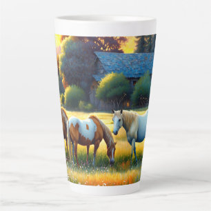 Tasse Latte Cheval dans la prairie de fleurs sauvages de la fe