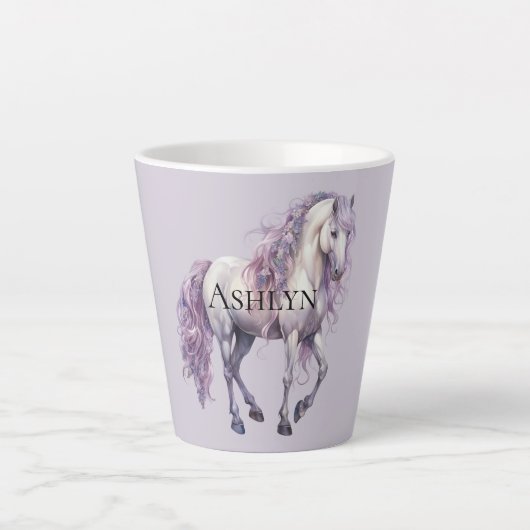 Tasse Latte Cheval floral blanc lavande (Devant)