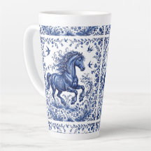 Cheval frison de style Delft Delftware dans un pré