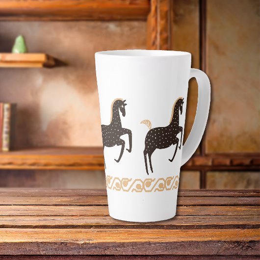 Tasse Latte Cheval tacheté Black Gold Folk Art