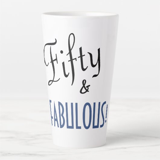 Tasse Latte Chic Bleu & Blanc Cinquante & FABULEUX! Anniversai (Devant)