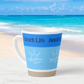Tasse Latte Chic Blue Stripes Tan Beach House