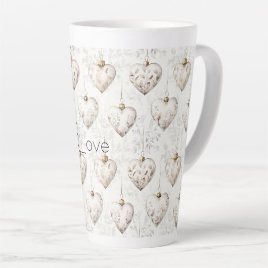 Tasse Latte Chic Cream Grey Hearts Ornaments (Angle droit)