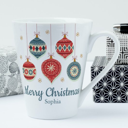 Tasse Latte Chic Joyeux ornements de Noël Personnalisé