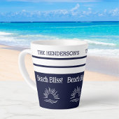 Tasse Latte Chic Navy Blue Stripes Nautical Beach House