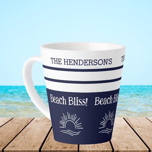 Tasse Latte Chic Navy Blue Stripes Nautical Beach House