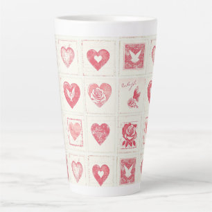 Tasse Latte Chic Red Cream Valentine Love Hearts Mariage