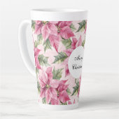 Tasse Latte Chic rose Poinsettia Fleurs Noël (Angle gauche)