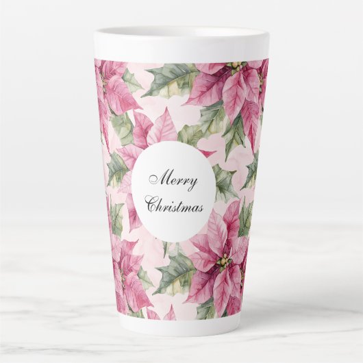Tasse Latte Chic rose Poinsettia Fleurs Noël (Devant)