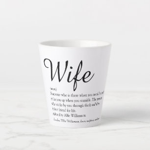 Tasse Latte Chic Script Wife Définition Noir et blanc amusant