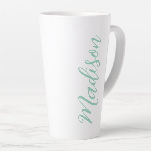 Tasse Latte Chic Seafoam Green Nom manuscrit Script personnali (Angle droit)